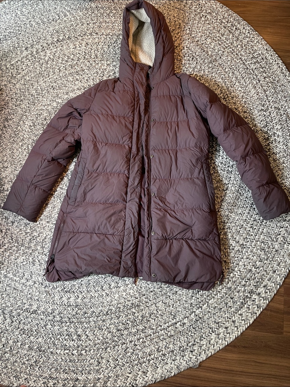 REI Women's Hooded Puffer Coat in Deep Plum